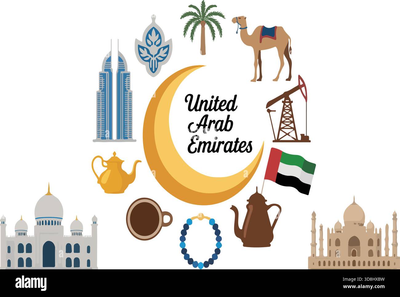 Infografik-Banner Für Reisesymbole In Den Vereinigten Arabischen Emiraten Stock Vektor