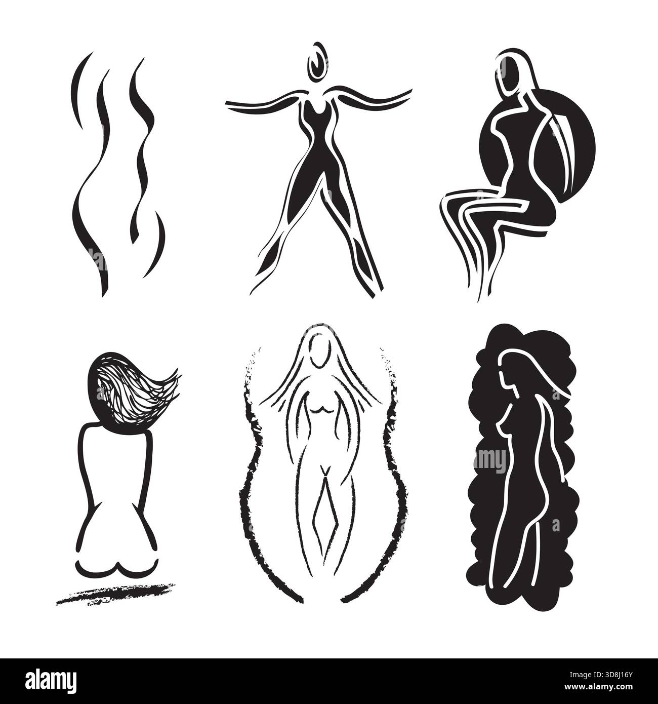 Set von Woman Body Icons - Natur, Sport und Fitness Vektor Design in Schwarz und weiß Stock Vektor