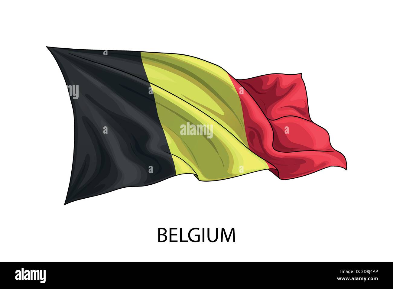 Abbildung der belgischen Flagge mit nationalen Farben, die auf weißem Hintergrund schweben Stock Vektor