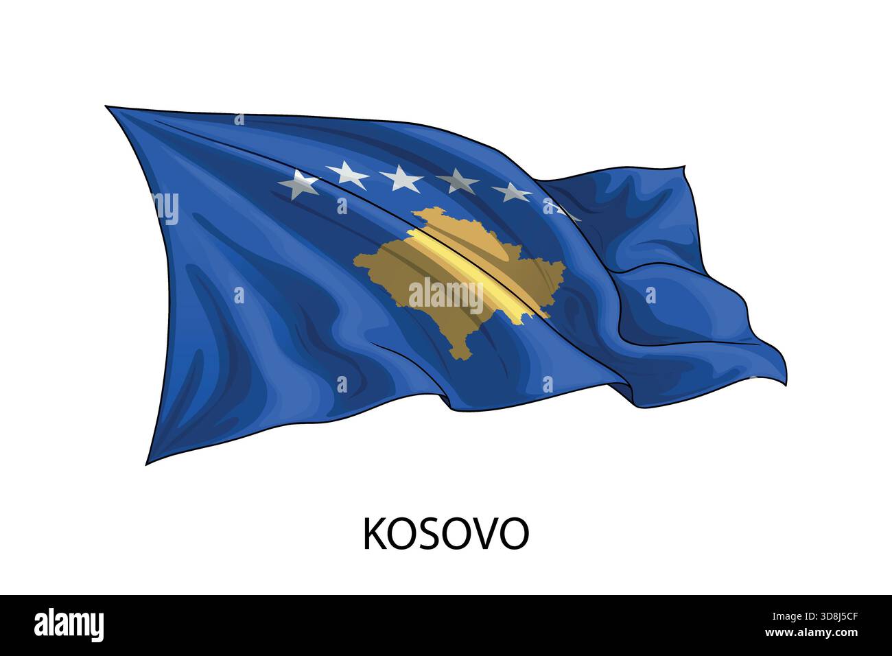 Abbildung der Kosovo-Flagge, die nationale Farben zeigt, die auf weißem Hintergrund schweben Stock Vektor