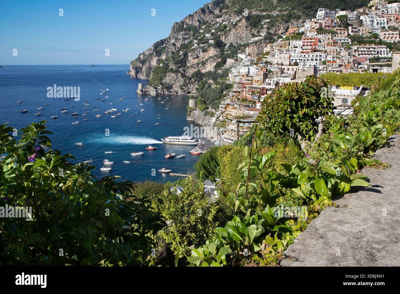 Positano - Amalfiküste - die Stadt mit der Küste Stockfoto