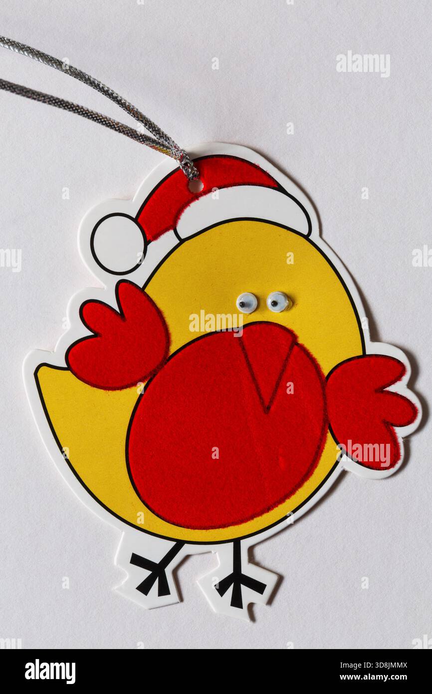 Weihnachts-Luxus-Geschenk-Tag mit robin auf von Primark isoliert auf weißem Hintergrund Stockfoto