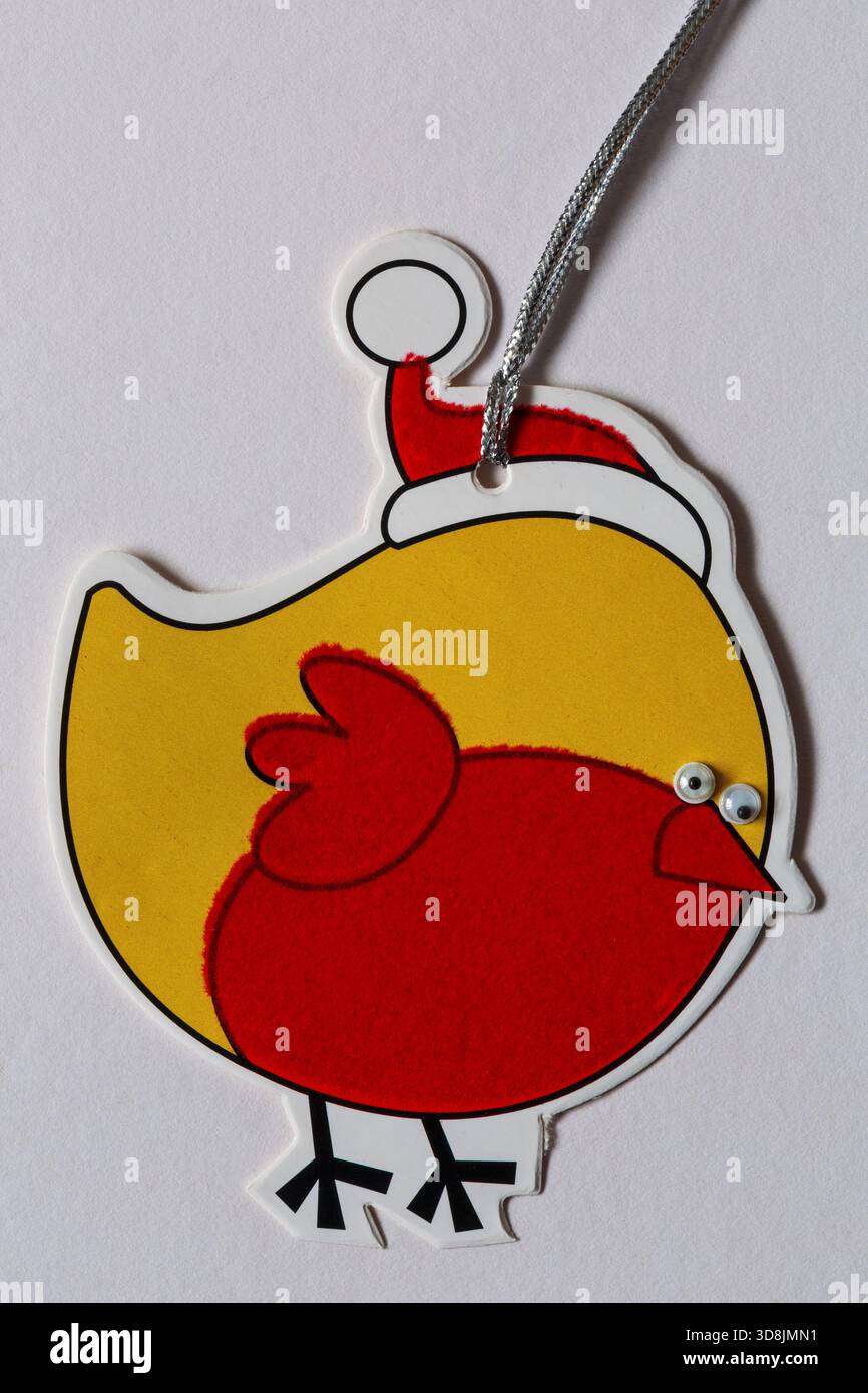 Weihnachts-Luxus-Geschenk-Tag mit robin auf von Primark isoliert auf weißem Hintergrund Stockfoto