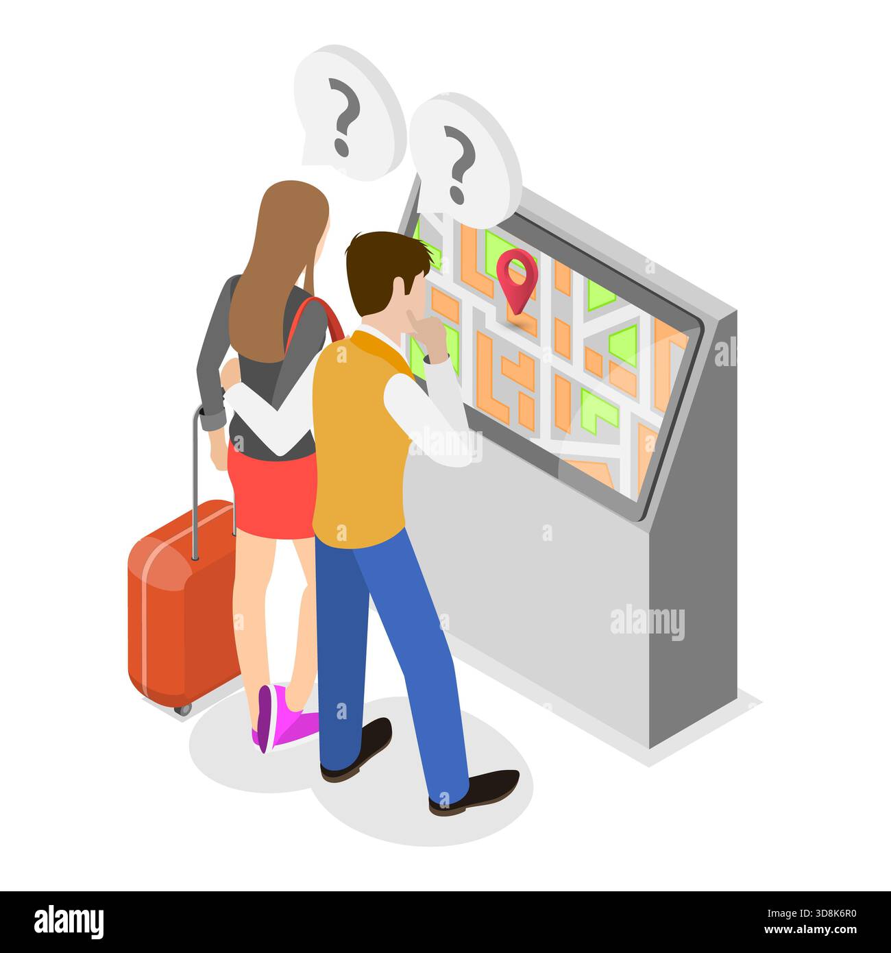 Isometrische 3D-Illustration von Informationskiosk, interaktive digitale Maschinen. Punkt 1 Stockfoto