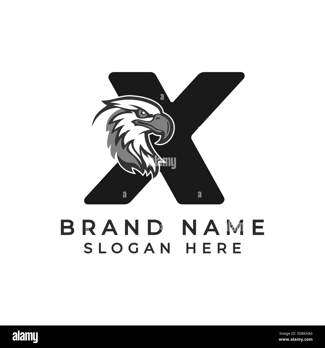 Letter X Logo-Konzept mit Adlergesicht. Falcon-Symbol mit Buchstabe X Stock Vektor