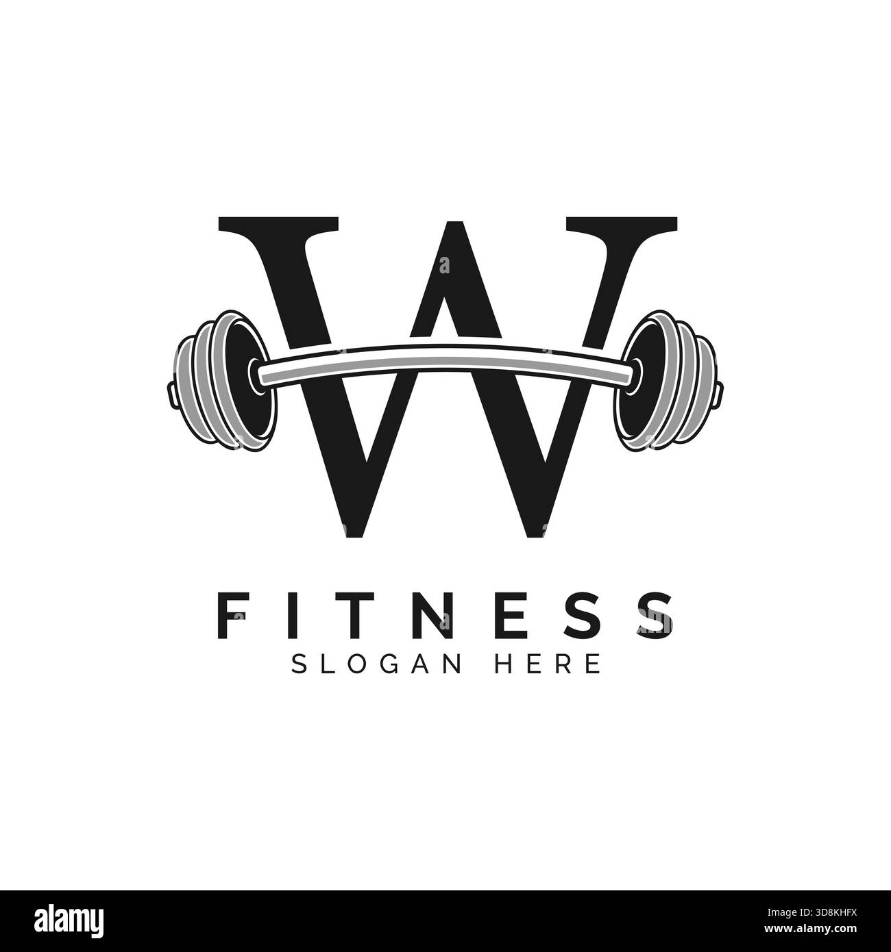 Letter W Gym Logo Design. Symbol für das Symbol „Langhantelsymbol“ (Buchstabe W) Stock Vektor