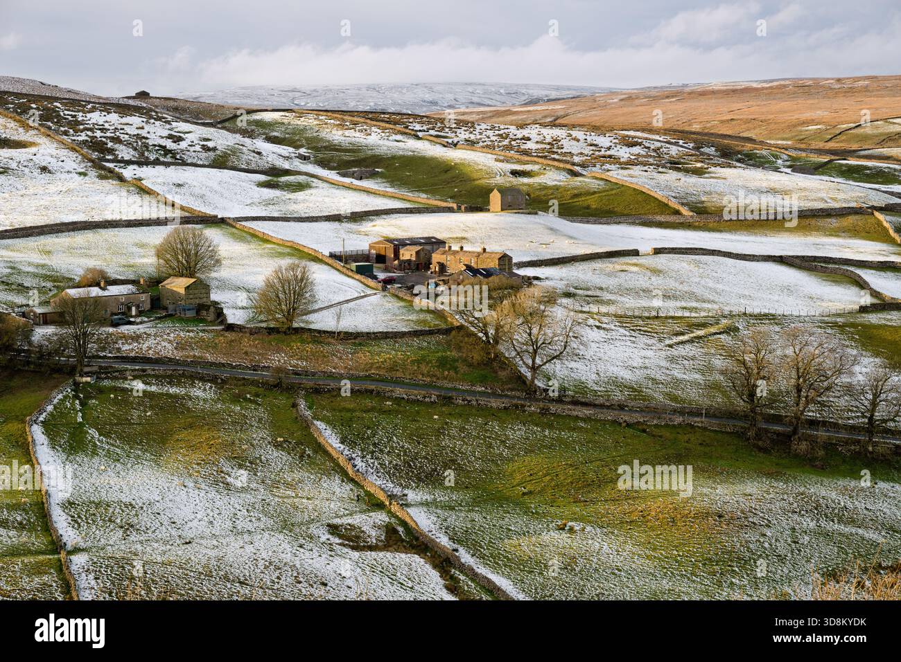 Schneeszene in Keld im oberen Swaledale, Yorkshire Dales National Park, Großbritannien Stockfoto
