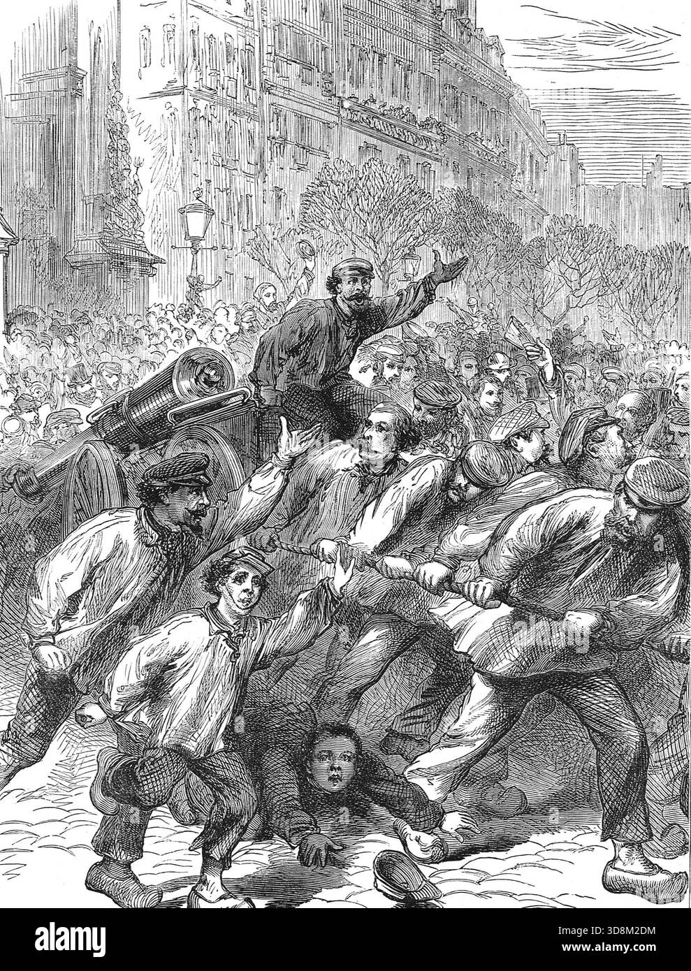 Aufständische eroberten die Waffen in Paris, der Beginn der Pariser Kommune nach der Niederlage der Franzosen im Deutsch-Französischen Krieg. Stockfoto