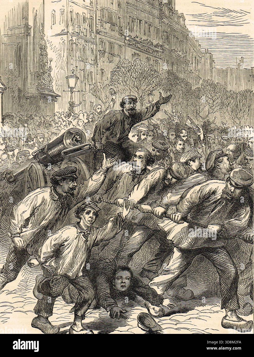 Aufständische eroberten die Waffen in Paris, der Beginn der Pariser Kommune nach der Niederlage der Franzosen im Deutsch-Französischen Krieg. Stockfoto