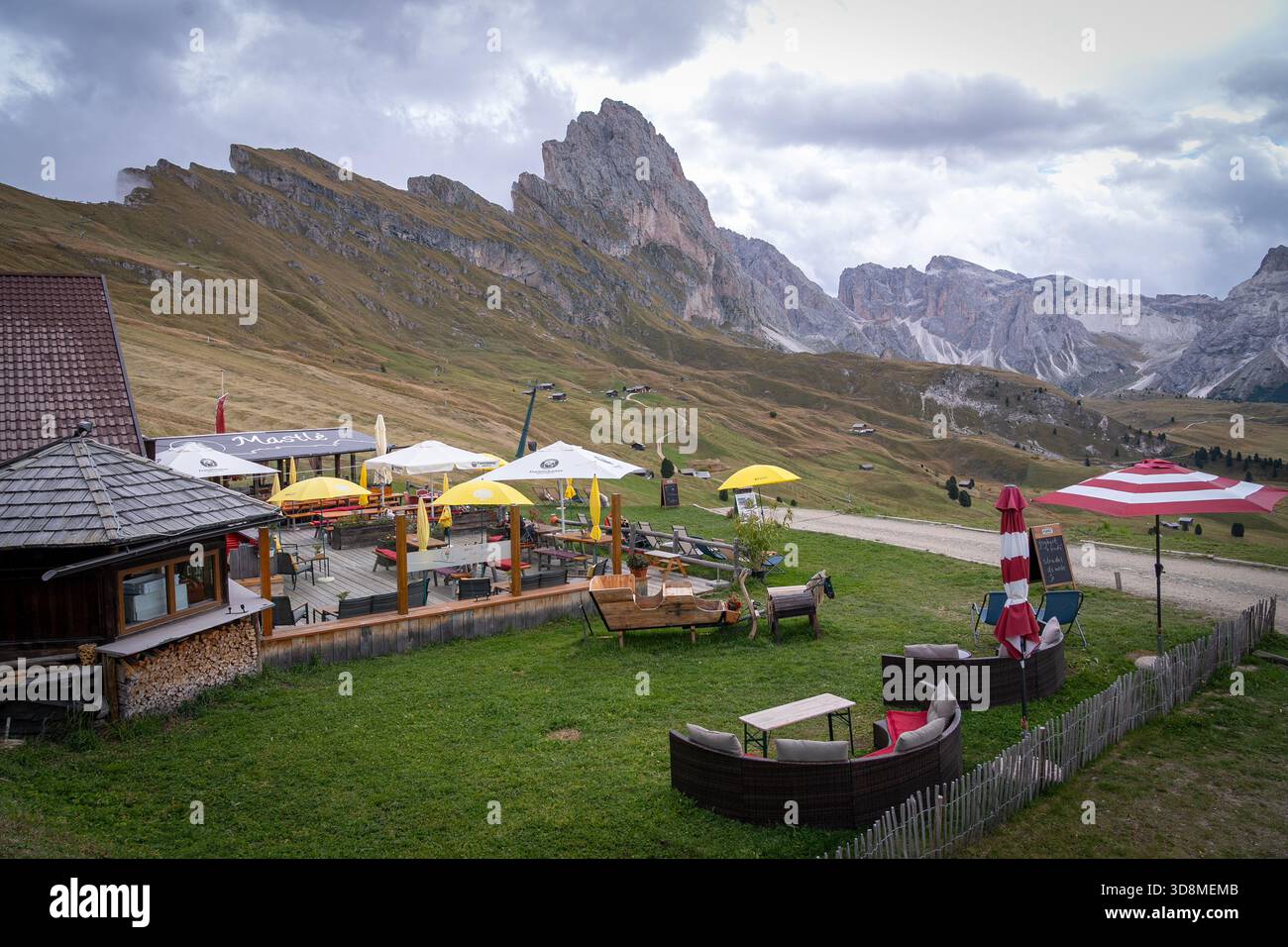 Restaurant in Seceda Ridgeline, Südtirol. Italien. Stockfoto