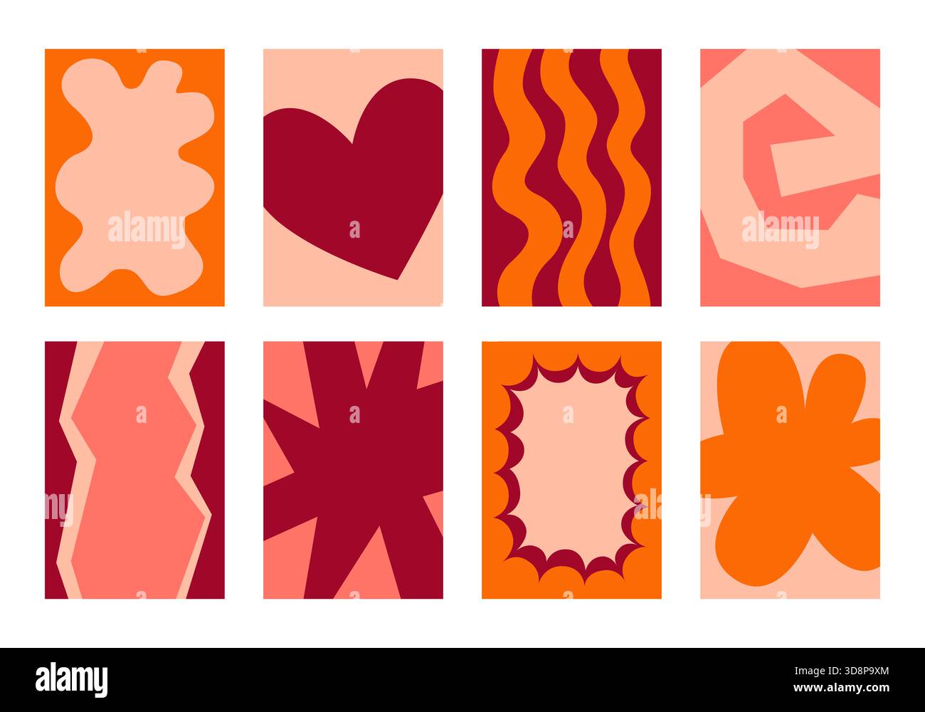 Niedliche Sammlung von Abstracts, Designs, Rahmen und Hintergründen für Poster, Postkarten und Flyer. Farbenfrohe Vorlagen und einfache Dekore. Stockfoto