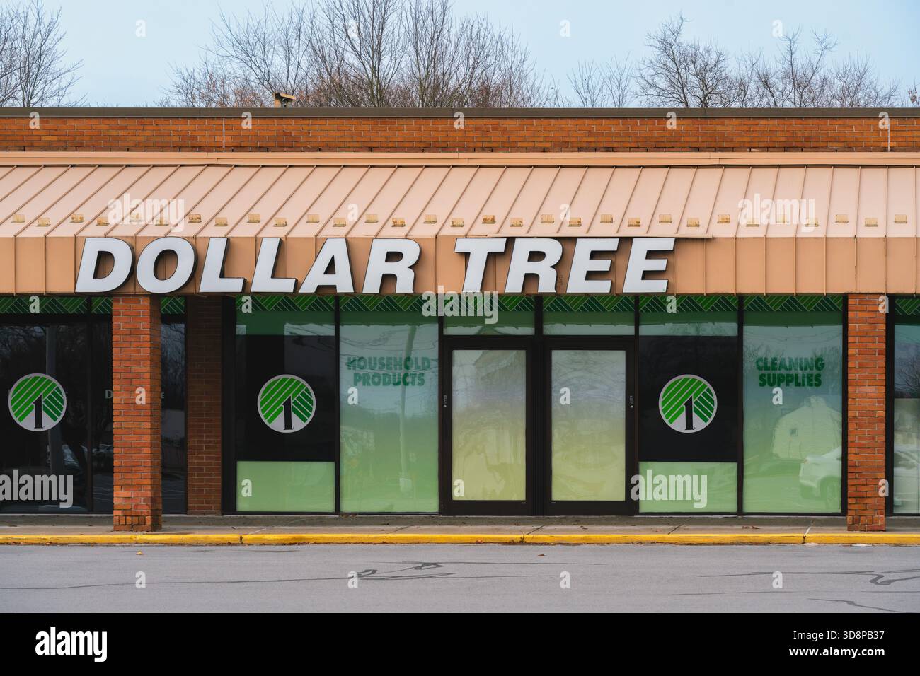 Whitesboro, NY - 27. November 2025: Dollar Tree Storefront, ein Discount-Händler für Varieté, wurde durch Dollar Tree, Dollar Tree Plus und Family erweitert Stockfoto