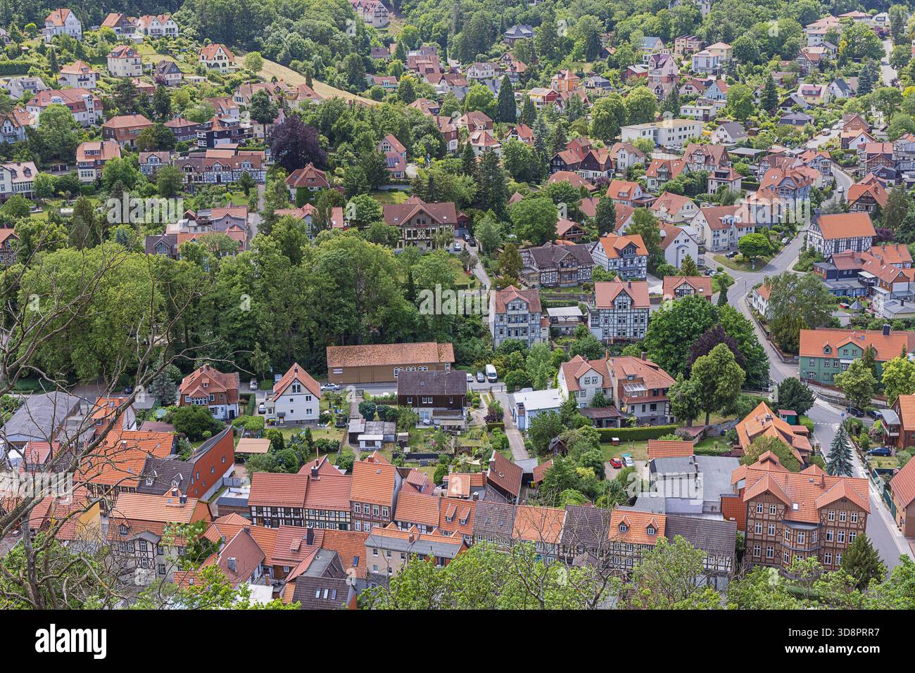 Aus der Vogelperspektive von Wernigerode, vom Burgberg aus gesehen Stockfoto