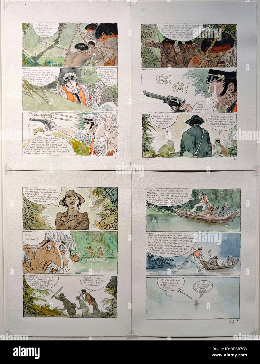 Rubén Pellejero, chinesische Geschichte, Corto Maltese, veröffentlicht in der Zeitschrift Pandora, Casterman, 2017, Permanentmarker Bleistift und Aquarell, Original Charact Stockfoto