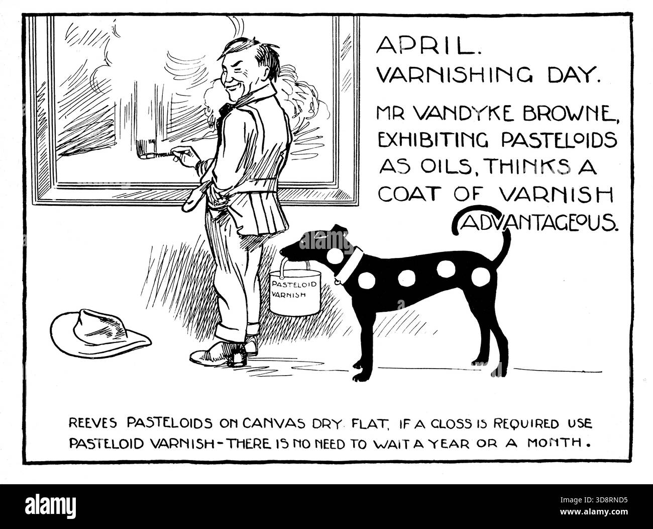 Ill2467 1913 Reeves Artists Pasteloid Varnish Advertisement, Mr Vandyke Browne, zum Lacktag in der Royal Academy Ausstellung des Studio Magazins Stockfoto