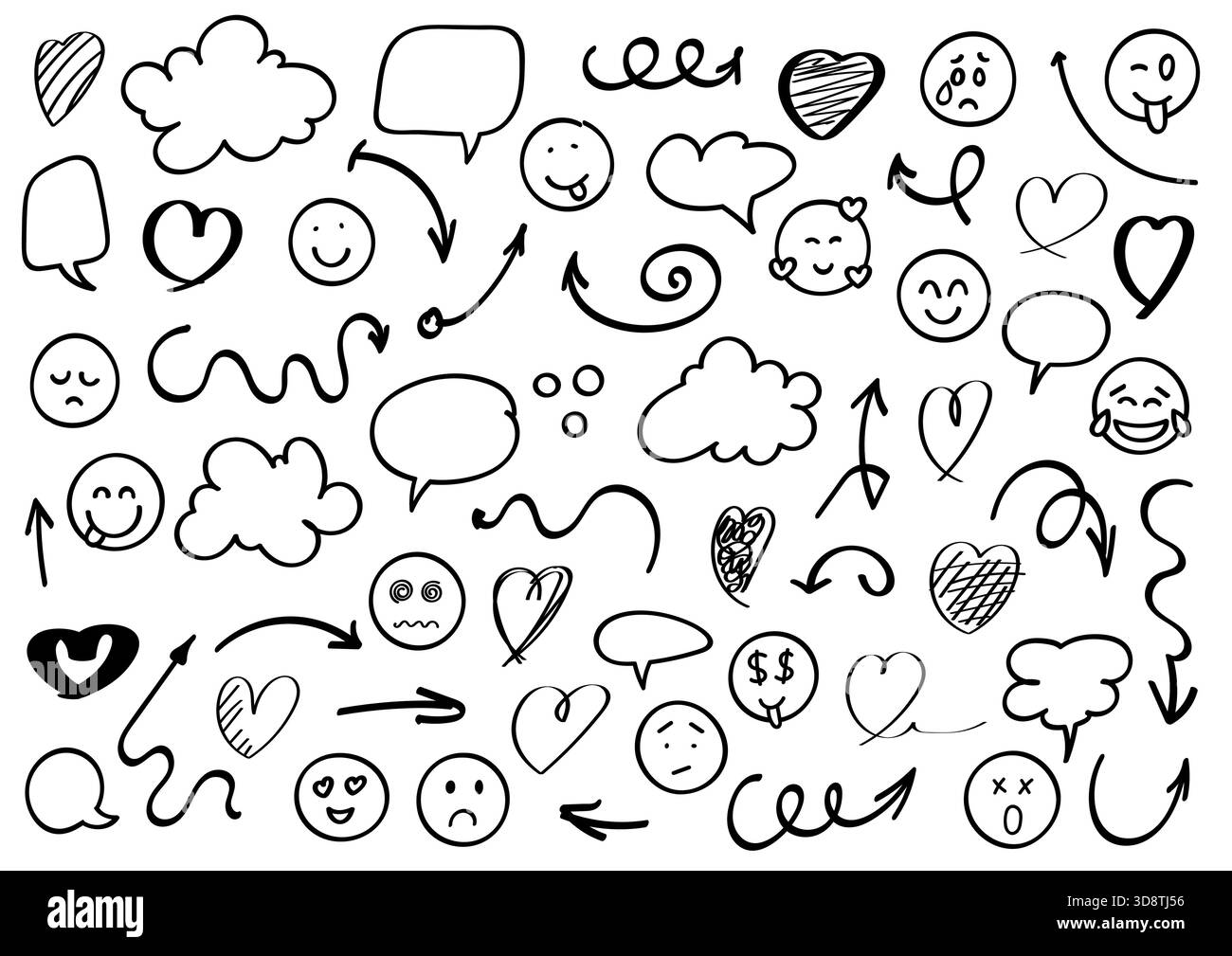 Kritzeleien Mit Verschiedenen Formen Und Elementen, Die Mit Marker Im Handgezeichneten Vektor-Eps-Stil Gezeichnet Wurden Stock Vektor