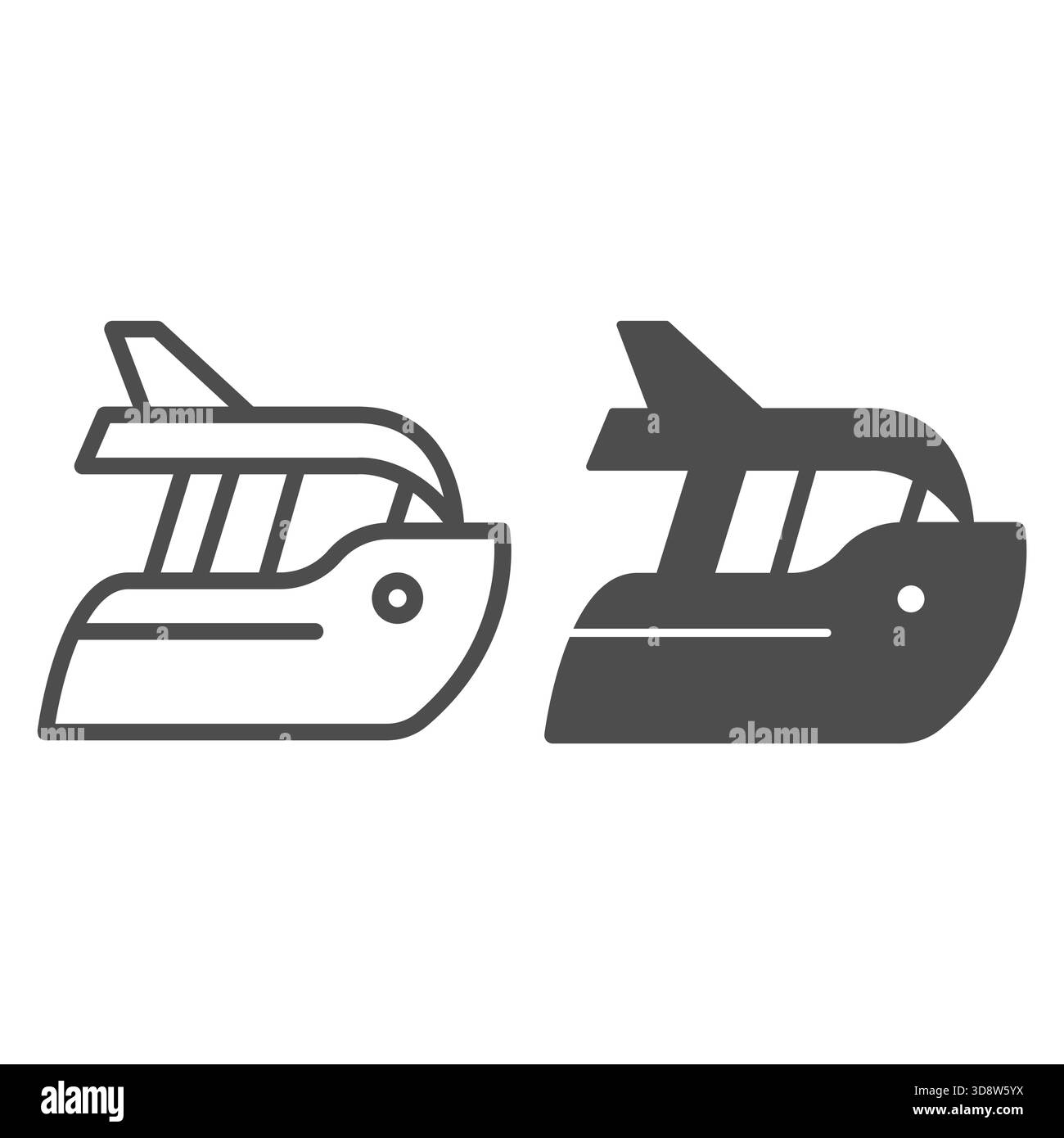 Schnellbootlinie und Symbol, Schiffshafen Konzept. Vektorgrafiken. Motorboot, Seeschifffahrtsschild auf weißem Hintergrund, Stilikone mobil oder Web Stock Vektor