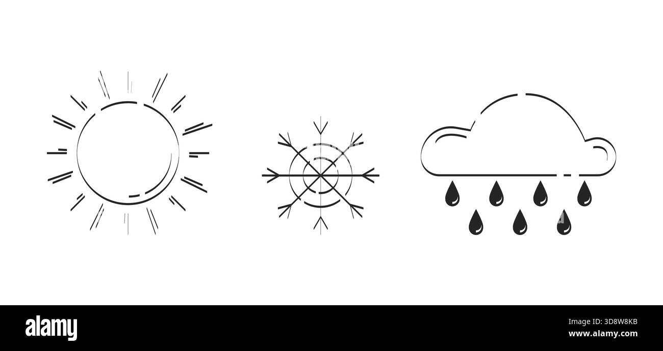Minimalistische Wetterbedingungen kritzeln lineare Objekte Stock Vektor