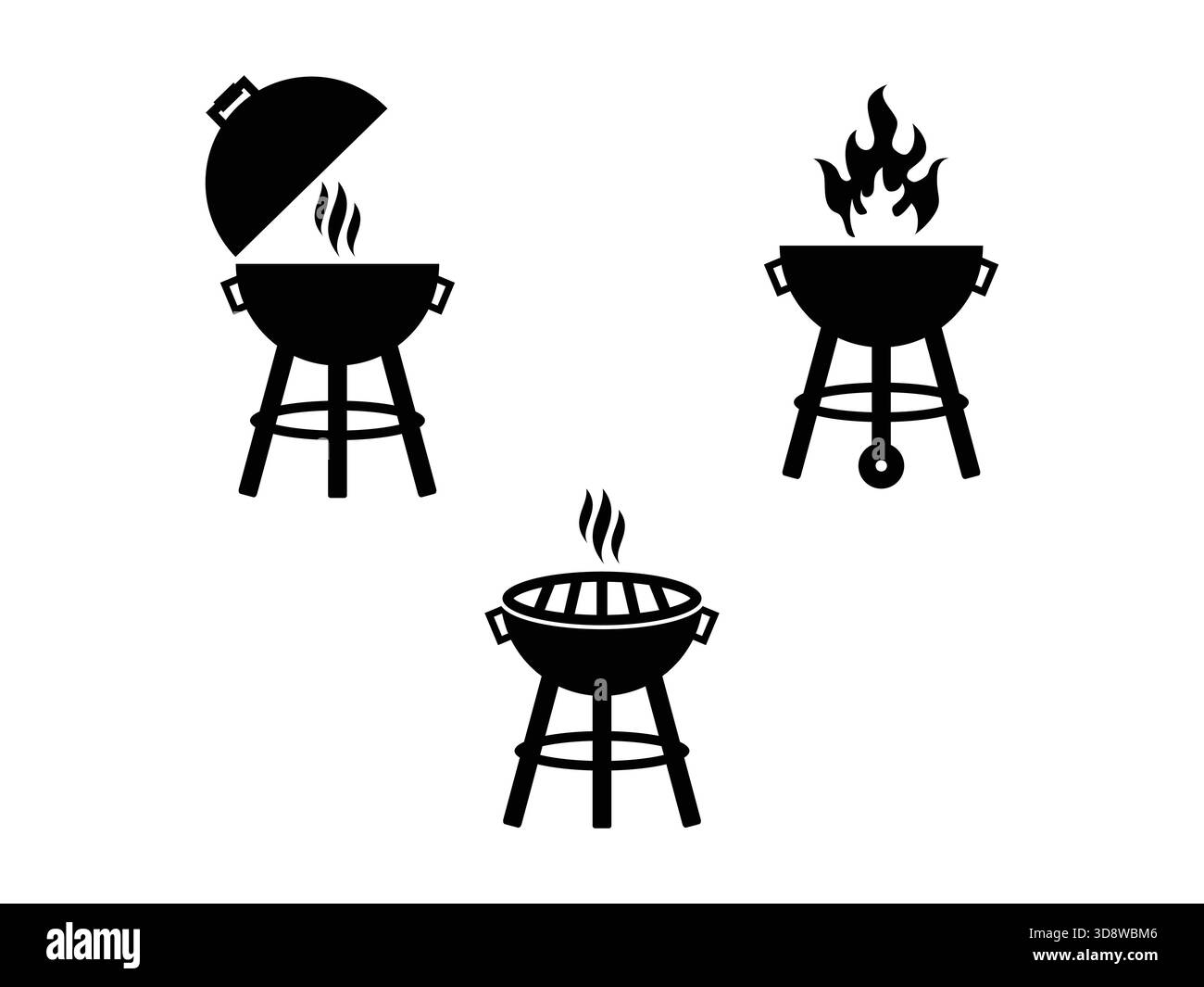 Ein detailliertes Grill-Vektor-Symbol-Set mit Clean BBQ Grill Symbolen für Kochen, Barbecue, Lebensmittel Themen, Mahlzeiten im Freien, Küchengrafiken, und Beruf Stock Vektor