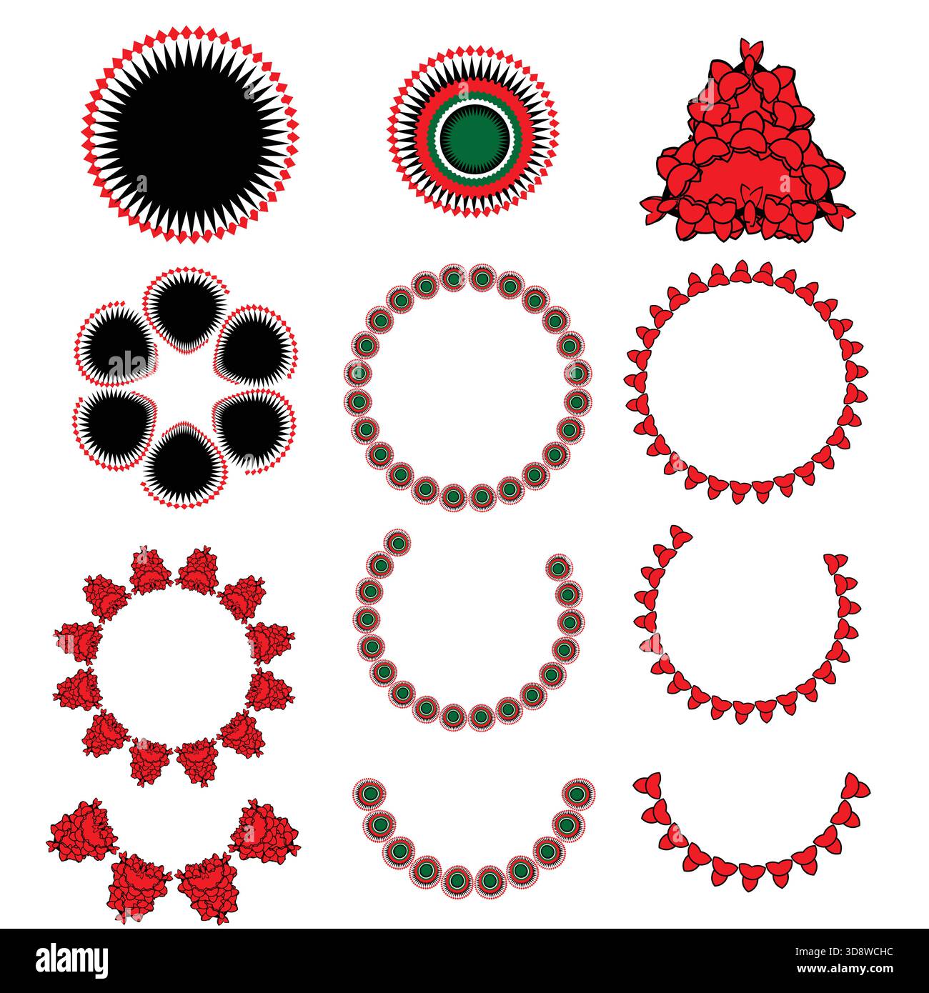 Kreative Kollektion mit dekorativen Kreisformen mit abstrakten geometrischen Mustern, Elementen im Mandala-Stil, runden Rahmen und modernem ornamentalem Design. Stock Vektor