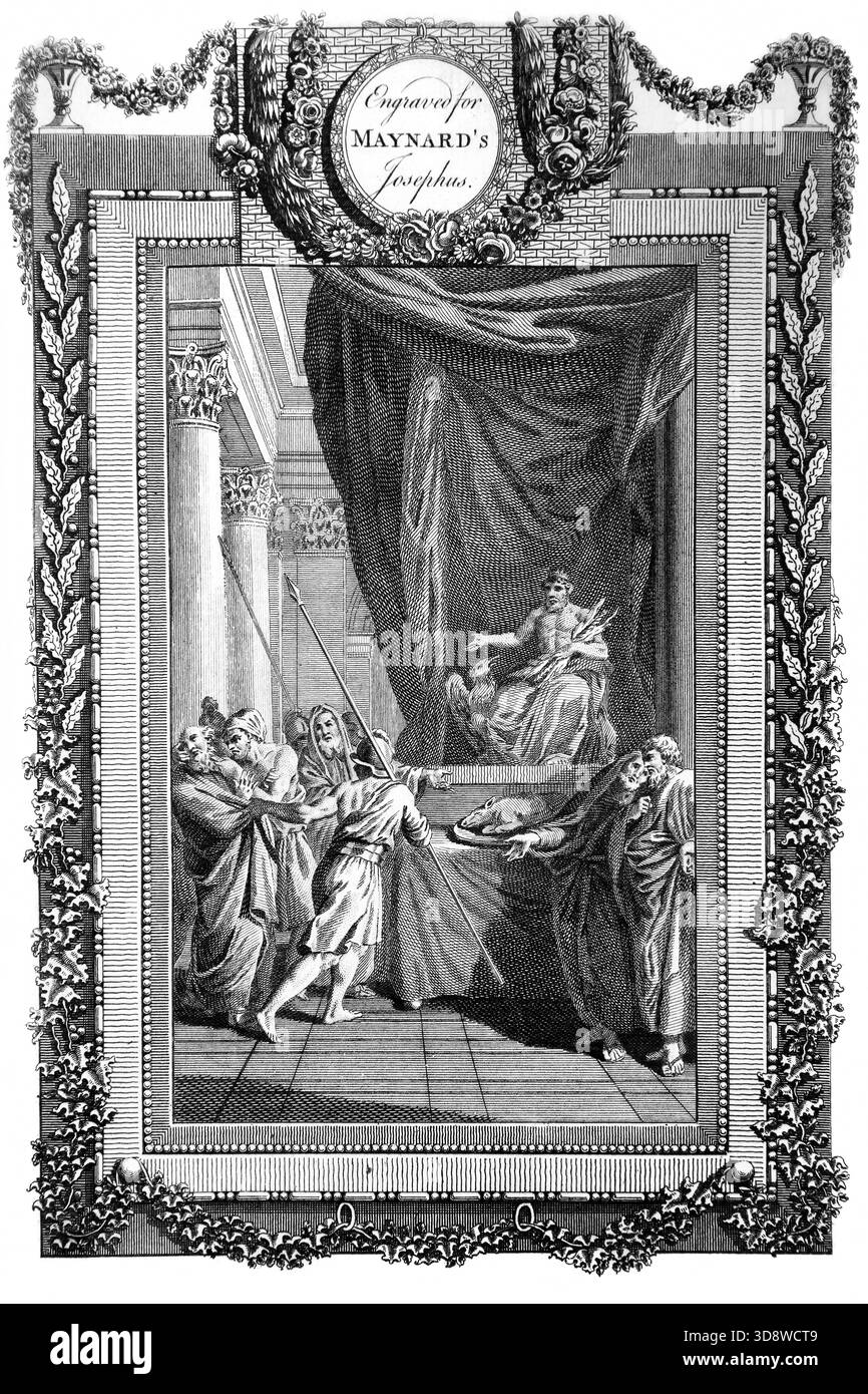 Illustration über das Märtyrium von Eleazar dem Schreiber (Makkabäer), nachdem er sich weigerte, Schweinefleisch zu essen, und das Opfer für die Idolen, befahl Antiochus, dass er es sein sollte Stockfoto