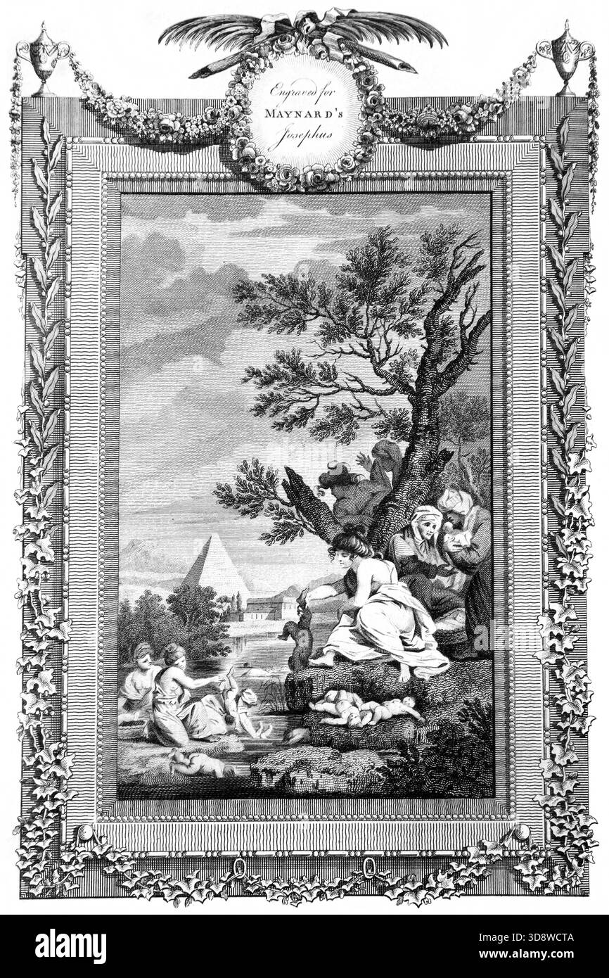 Illustration der ägyptischen Hebammen, die die männlichen Babys der Hebräer ertränken (Exodus) aus dem antiken 18. Jahrhundert die echten und vollständigen Werke von FLA Stockfoto