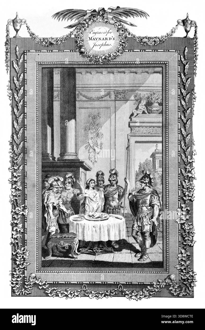 Illustration von Maria von Bethezuba, Tochter von Eleazar während der Belagerung und Hungersnot in Jerusalem, nachdem sie ihr Säugling getötet hatte und dann gebraten und geröstet hatte Stockfoto