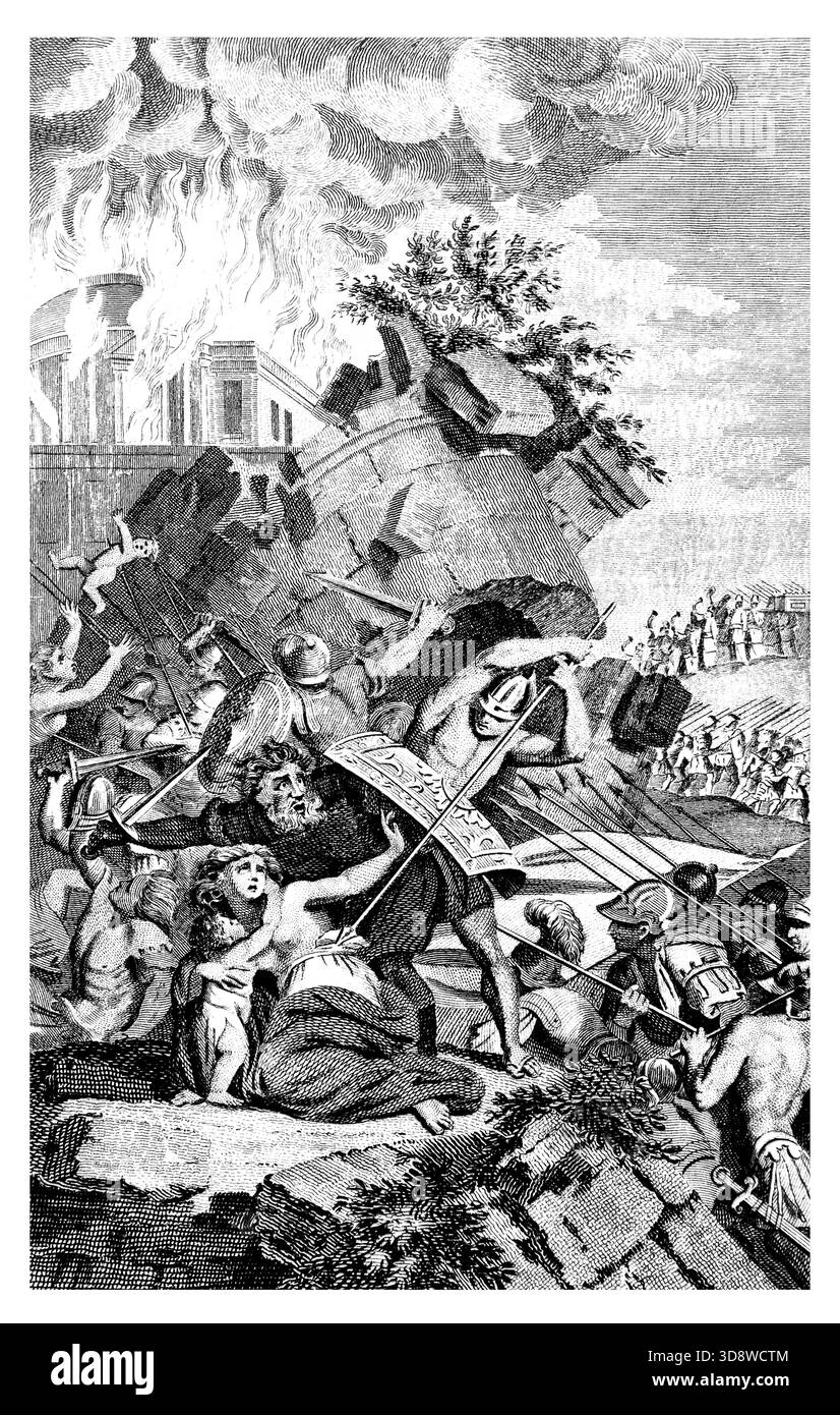 Illustration des Falls von Jericho - Trompeten klingen die Menschen schreien und die Mauern von Jericho Fall die Israeliten marschierten einmal täglich 6 Tage und 7 Tage lang Stockfoto