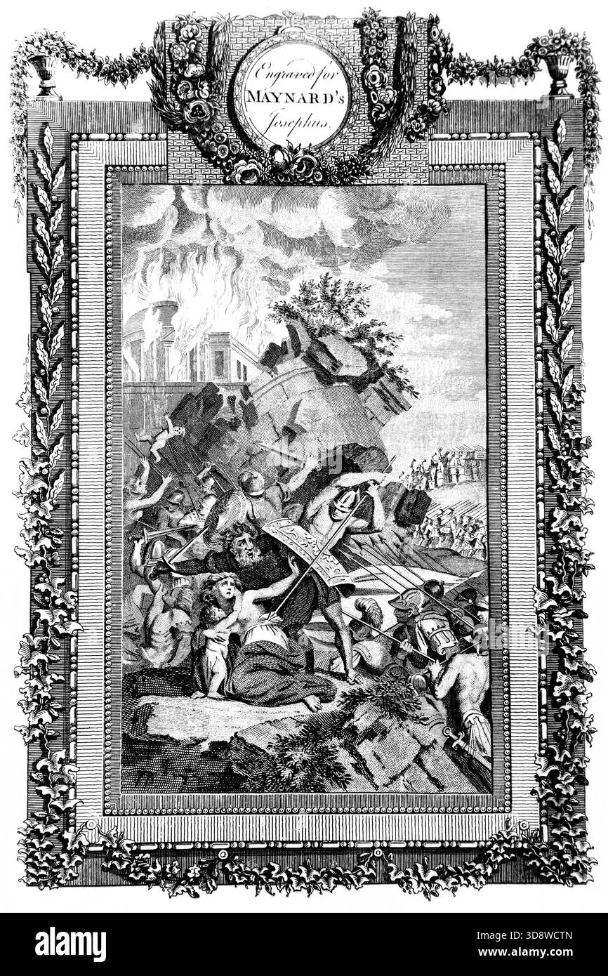 Illustration des Falls von Jericho - Trompeten klingen die Menschen schreien und die Mauern von Jericho Fall die Israeliten marschierten einmal täglich 6 Tage und 7 Tage lang Stockfoto