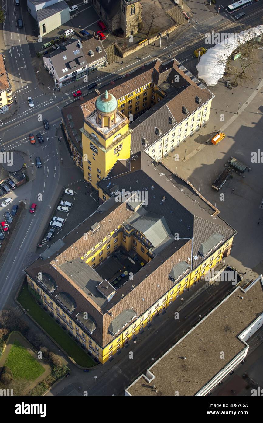 Rathaus Witten, Neubau des Rathauses, Witten, Ruhrgebiet, Nordrhein-Westfalen, Deutschland, DE, Europa, aus der Vogelperspektive, aus der Vogelperspektive, aus der Vogelperspektive Stockfoto