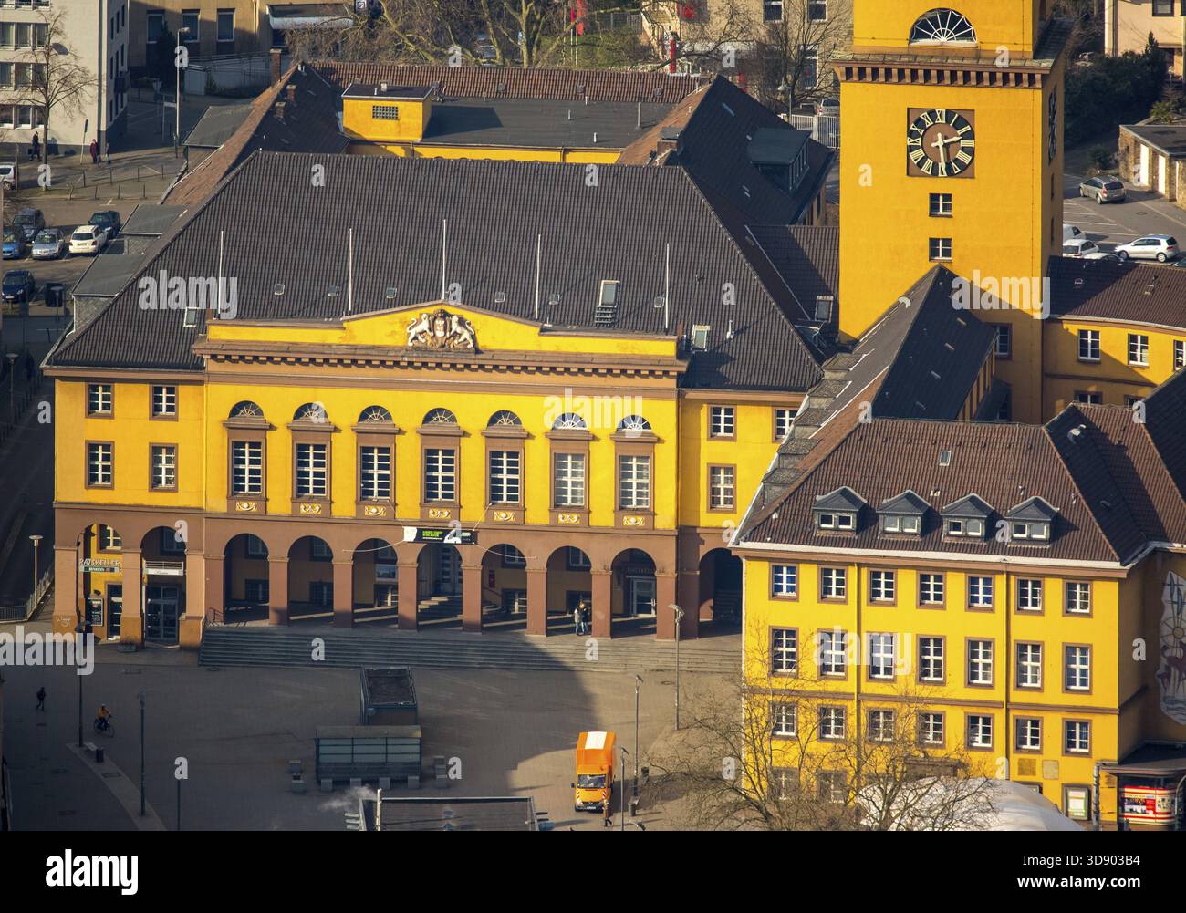 Rathaus Witten, Neubau des Rathauses, Witten, Ruhrgebiet, Nordrhein-Westfalen, Deutschland, DE, Europa, aus der Vogelperspektive, aus der Vogelperspektive, aus der Vogelperspektive Stockfoto