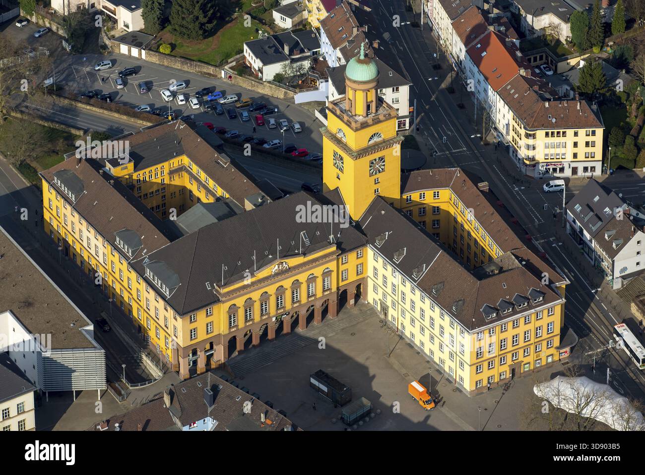 Rathaus Witten, Neubau des Rathauses, Witten, Ruhrgebiet, Nordrhein-Westfalen, Deutschland, DE, Europa, aus der Vogelperspektive, aus der Vogelperspektive, aus der Vogelperspektive Stockfoto