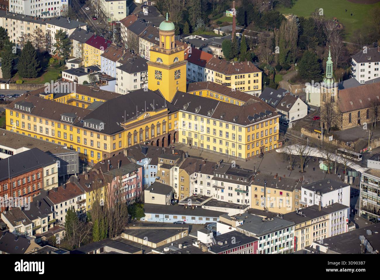 Rathaus Witten, Neubau des Rathauses, Witten, Ruhrgebiet, Nordrhein-Westfalen, Deutschland, DE, Europa, aus der Vogelperspektive, aus der Vogelperspektive, aus der Vogelperspektive Stockfoto