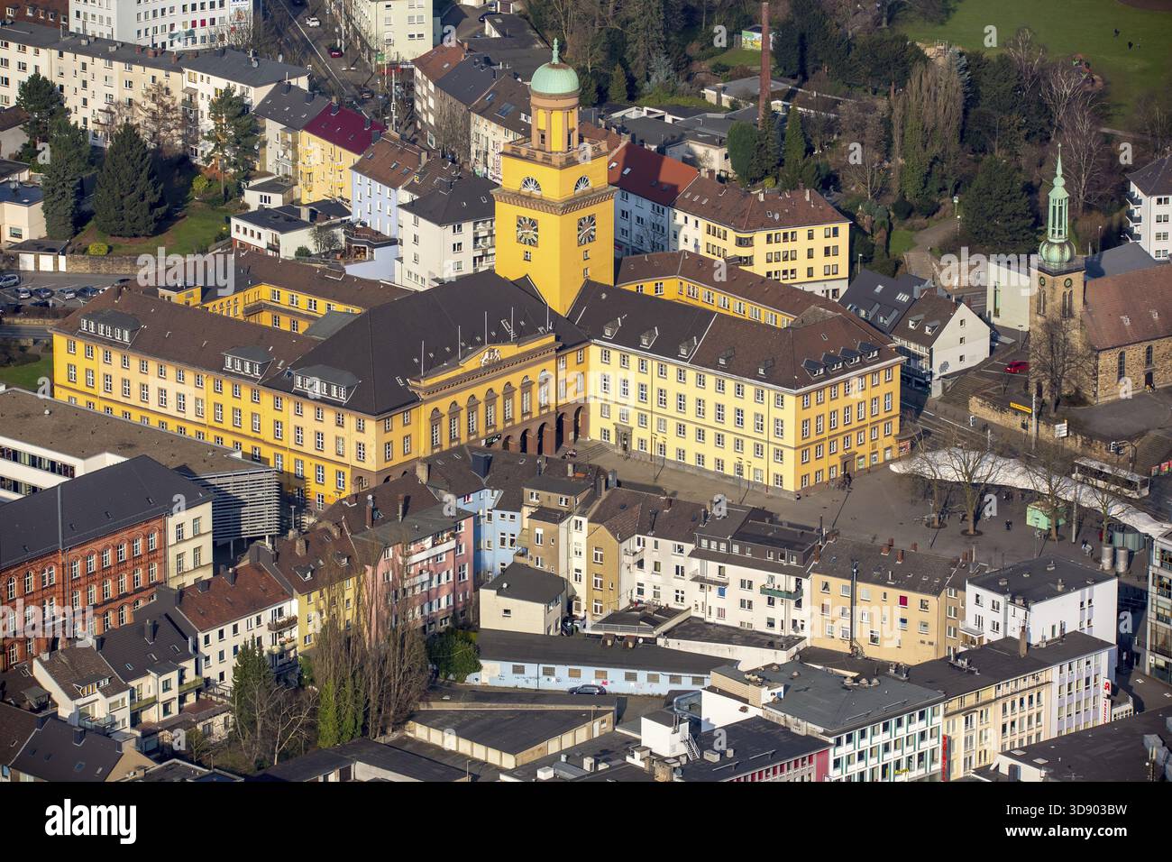 Rathaus Witten, Neubau des Rathauses, Witten, Ruhrgebiet, Nordrhein-Westfalen, Deutschland, DE, Europa, aus der Vogelperspektive, aus der Vogelperspektive, aus der Vogelperspektive Stockfoto