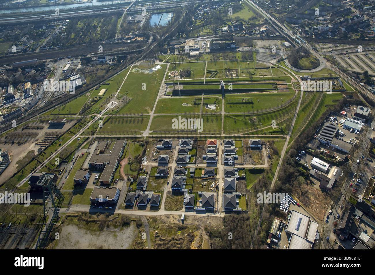 OLGA-Standort in Osterfeld mit neuem Wohnhaus auf dem Schacht zum Steigerhaus, CONTACT GmbH, Agentur für Kommunikation, Sport und Events, Osterfald, Oberhau Stockfoto