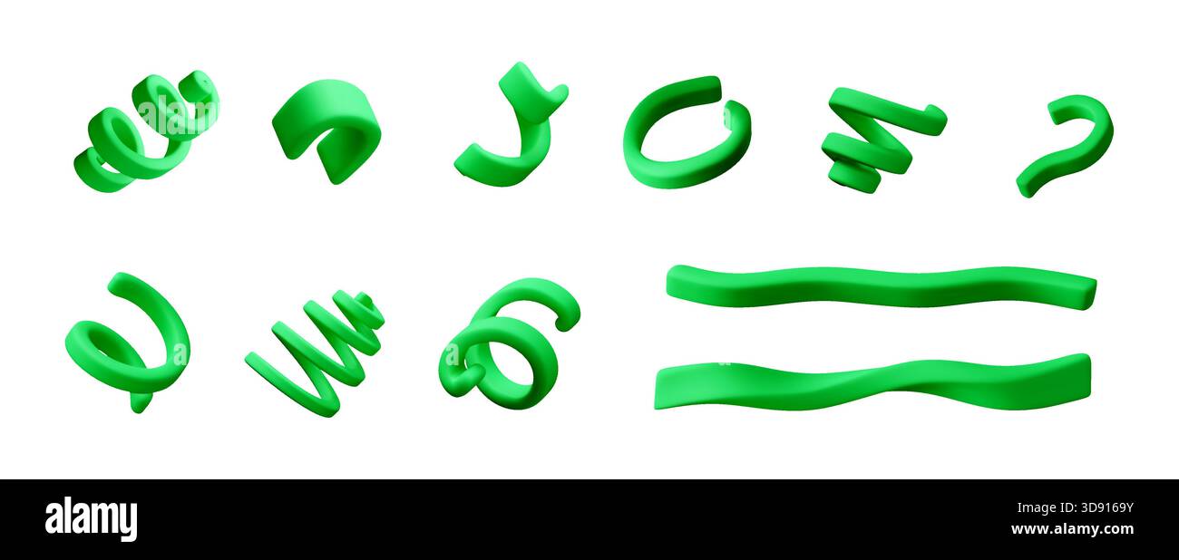 3D-Rendering von grünen abstrakten Konfetti-Formen Stock Vektor