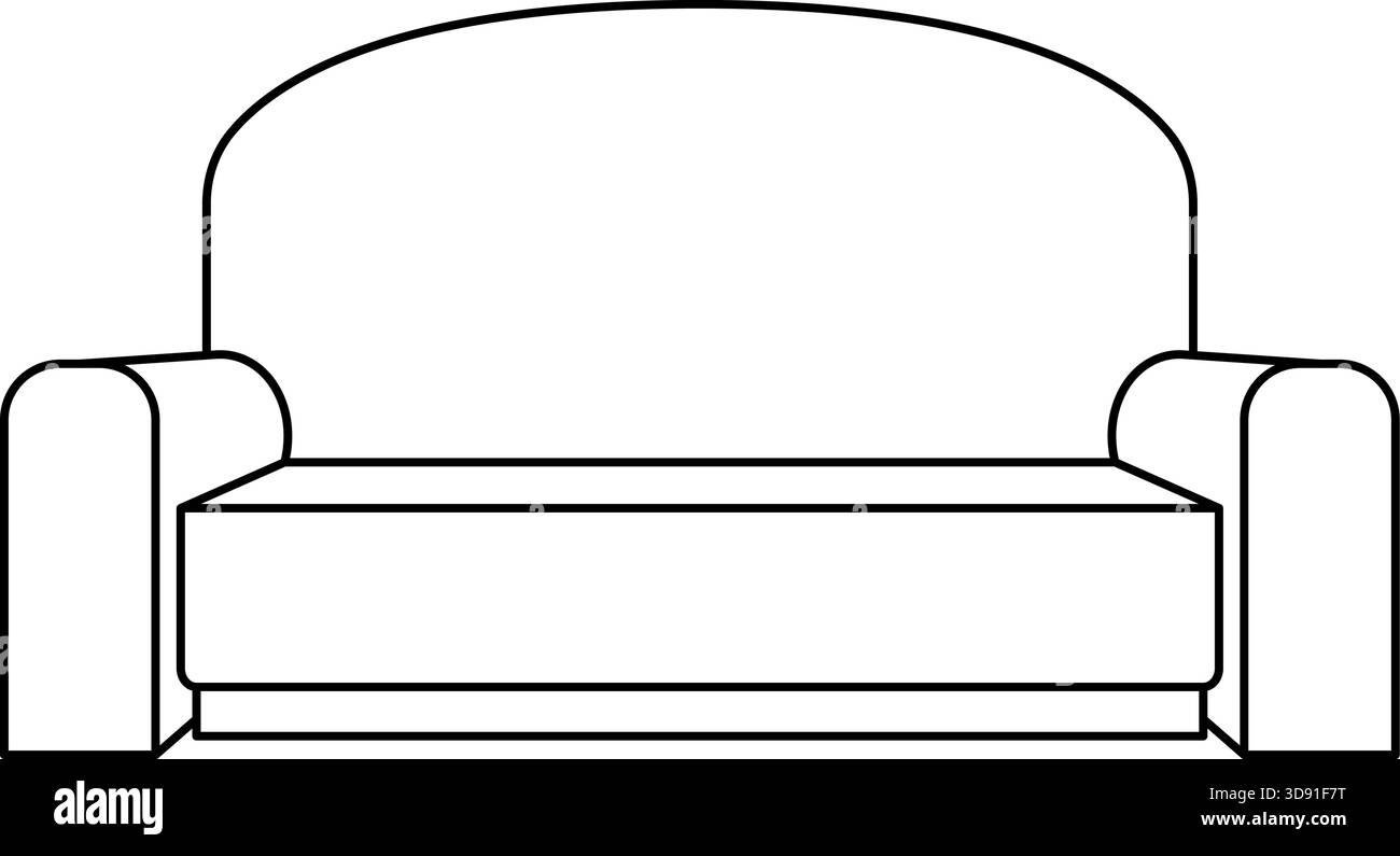 Minimalistisches Sofa – Outline-Illustration. Perfekt für Innenarchitekturprojekte, Heimdekor-Leitfäden, Möbelkataloge, Immobilienmaterialien, Ikonen, Apps. Stock Vektor