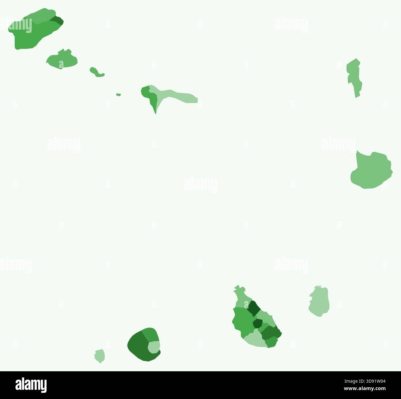Karte von Cabo Verde mit Regionen. Nur eine einfache Ländergrenzkarte mit regionaler Aufteilung. Grüne Farbpalette. Stock Vektor