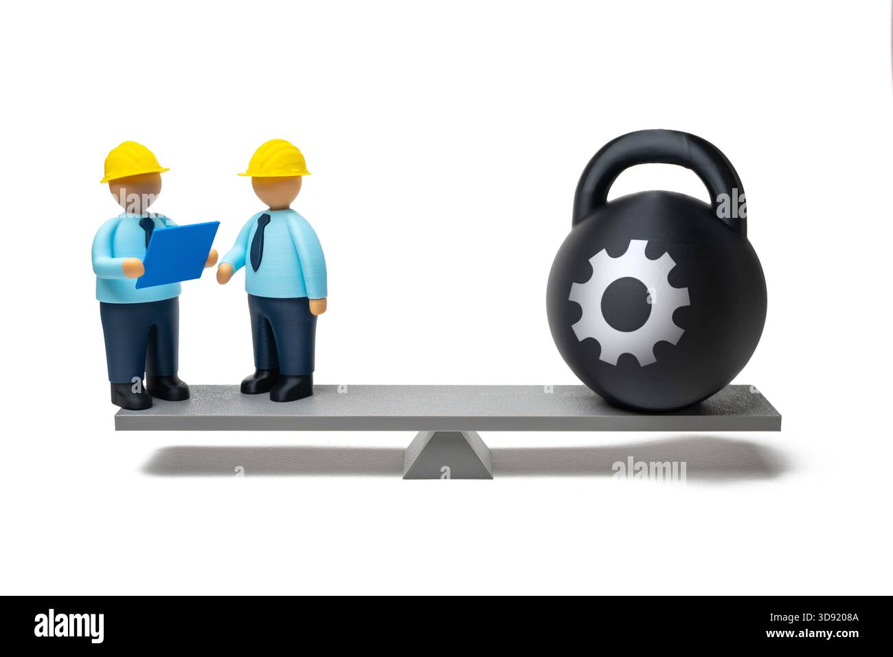 Ingenieure suchen nach einer Lösung für ein technisches Problem. Innovation, technische Teamarbeit, Forschung und Entwicklung. Fehlersuche in der Industrie und Stockfoto
