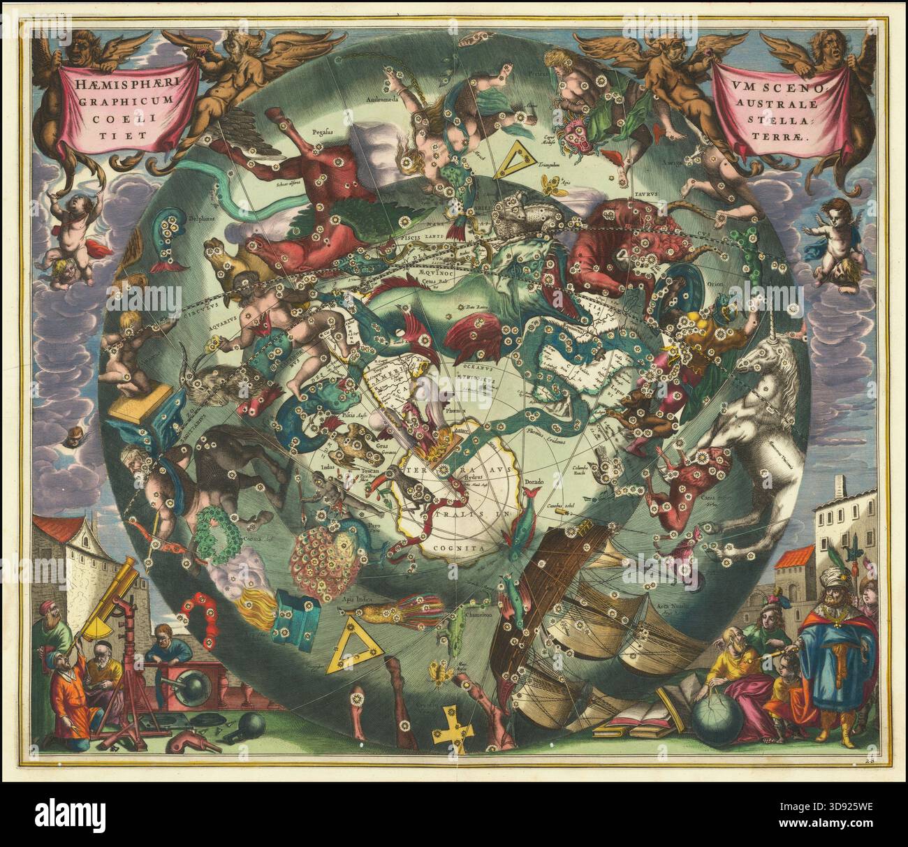 1660 Himmelskarte des südlichen Himmels von Andreas Cellarius Stockfoto