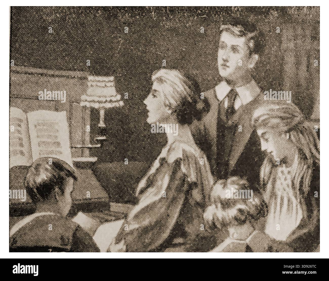 1901 - Inlandsszene - Home Entertainment - Eine Familie, die am Klavier sitzt. Stockfoto