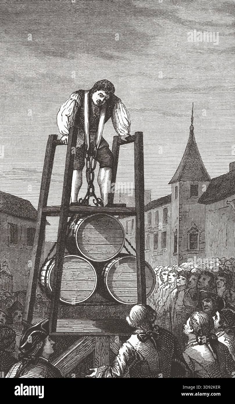 Thomas Topham, ca. 1710 - 1749. Englischer Starkmann und Zimmermann, hier gesehen, wie er drei Hogshead Wasser hob, um 1.800 ils. Aus World of Wonders. 1869 Stockfoto