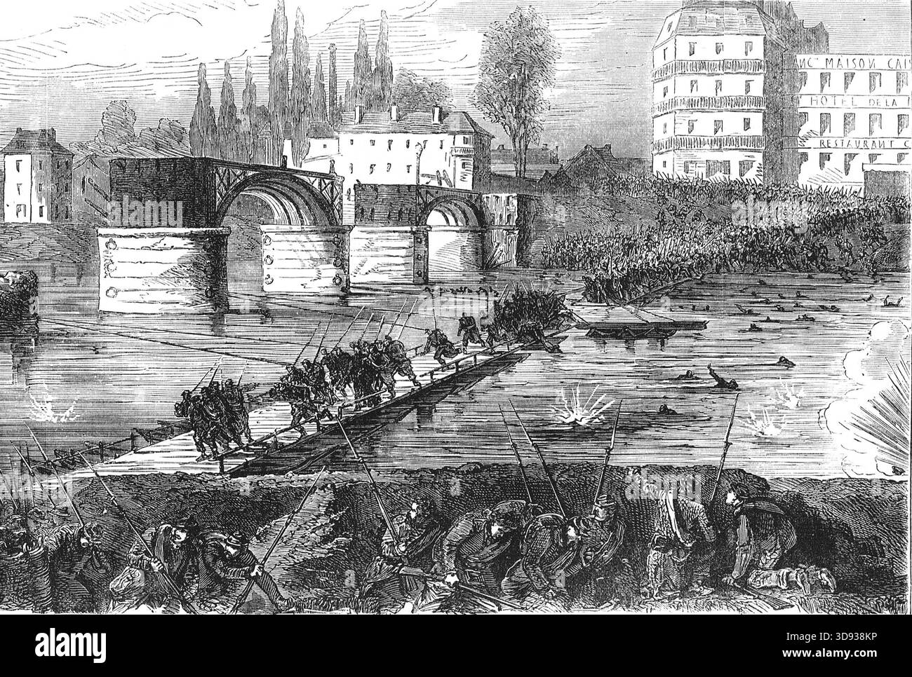 Die Affäre vom 17. April 1871, auch bekannt als die Schlacht von Asnières. Eine Auseinandersetzung zwischen den Kommunarden und der französischen Armee (Versailles Regierungstruppen), die versucht, die Stadt zurückzuerobern. Stockfoto