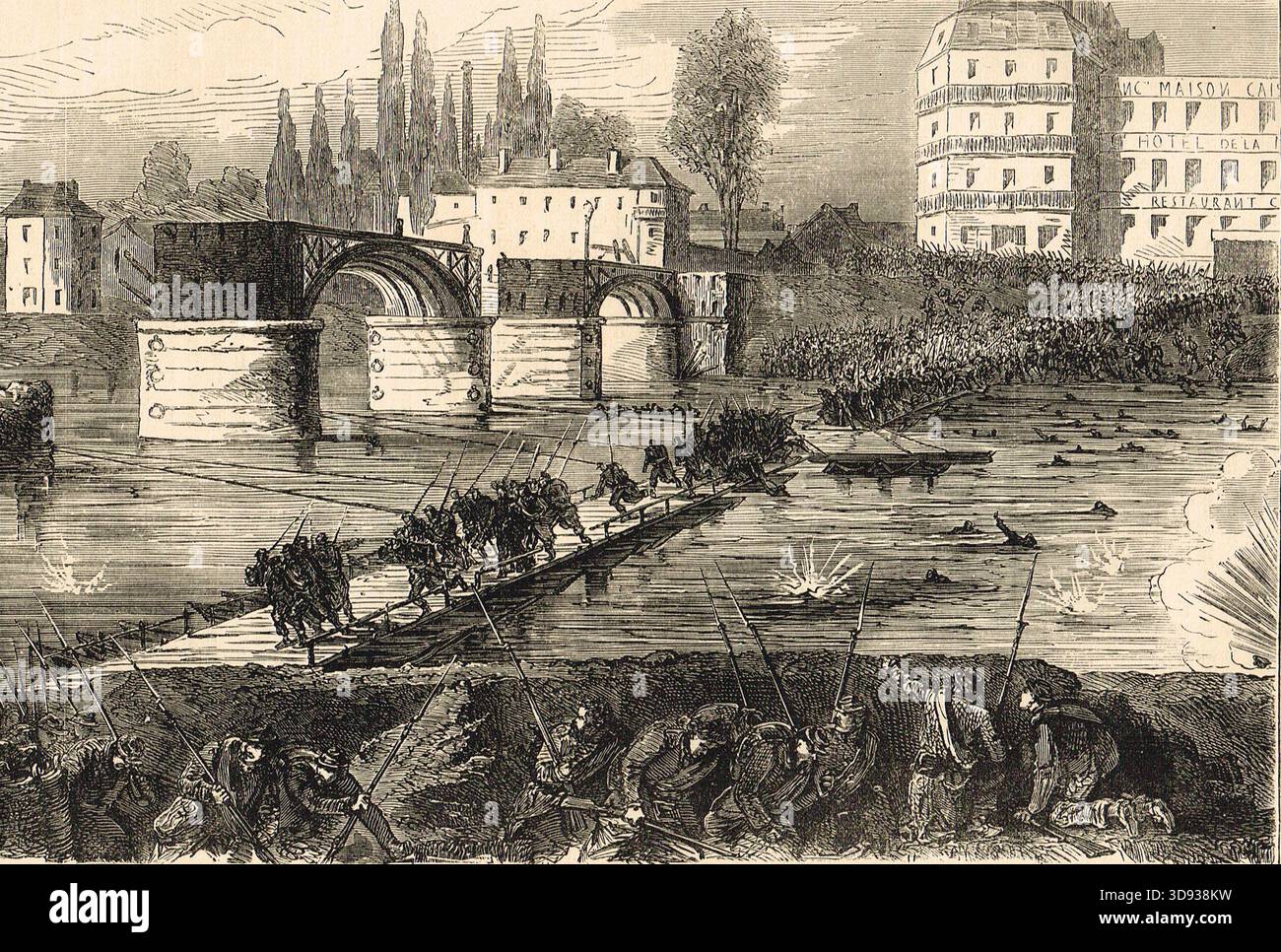 Die Affäre vom 17. April 1871, auch bekannt als die Schlacht von Asnières. Eine Auseinandersetzung zwischen den Kommunarden und der französischen Armee (Versailles Regierungstruppen), die versucht, die Stadt zurückzuerobern. Stockfoto