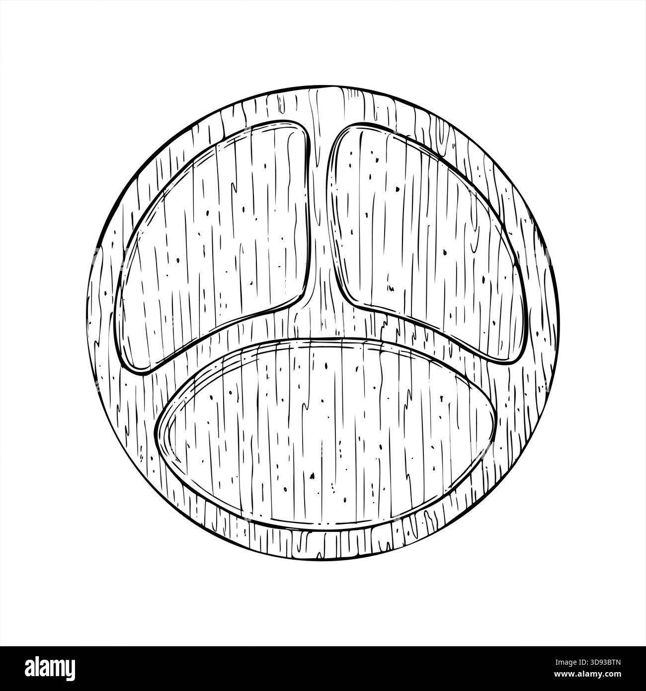 Hölzerne Serviertablett mit drei Abschnitten Vektorskizze gemalt mit schwarzen Tinten. Brett zum Servieren von Imbissen, isolierte Illustration. Leere runde Schale Stock Vektor