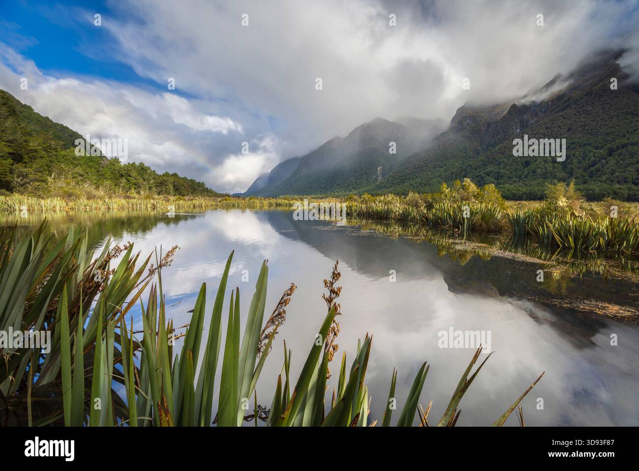 Mirror Lakes im Fiordland National Park, Südinsel, Neuseeland. Herbst (Mai) 2025. Stockfoto