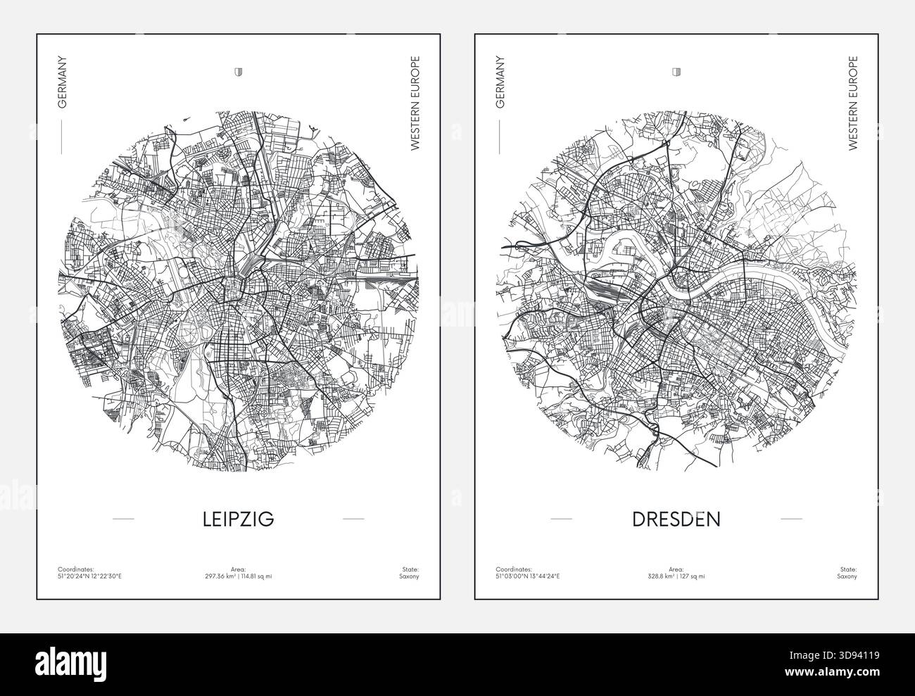 Reiseplakat, Stadtplan Leipzig und Dresden, Vektorillustration Stock Vektor
