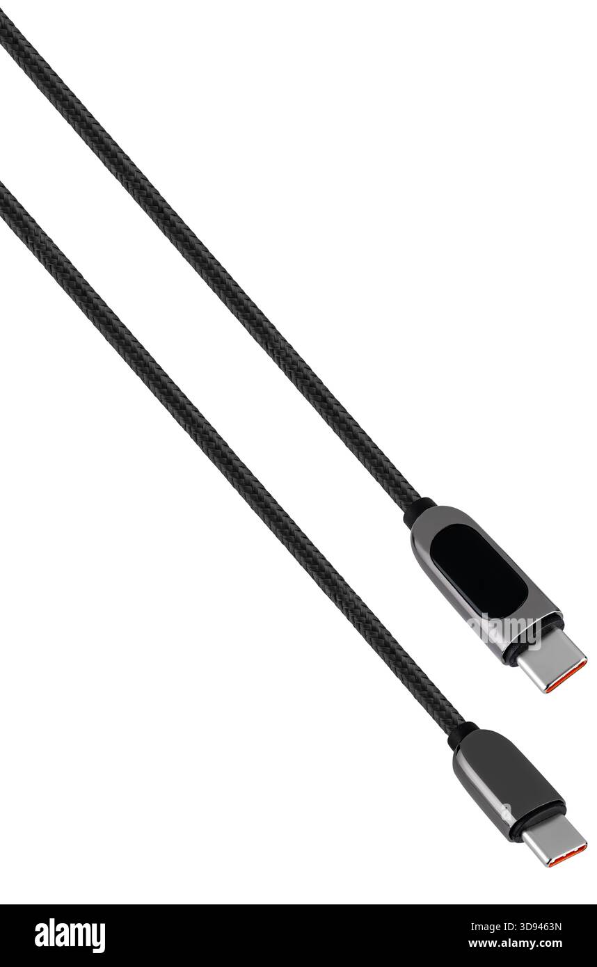Elegantes Typ-C-Kabel unterstützt Hochgeschwindigkeits-Dateiübertragung zwischen Geräten. Stockfoto