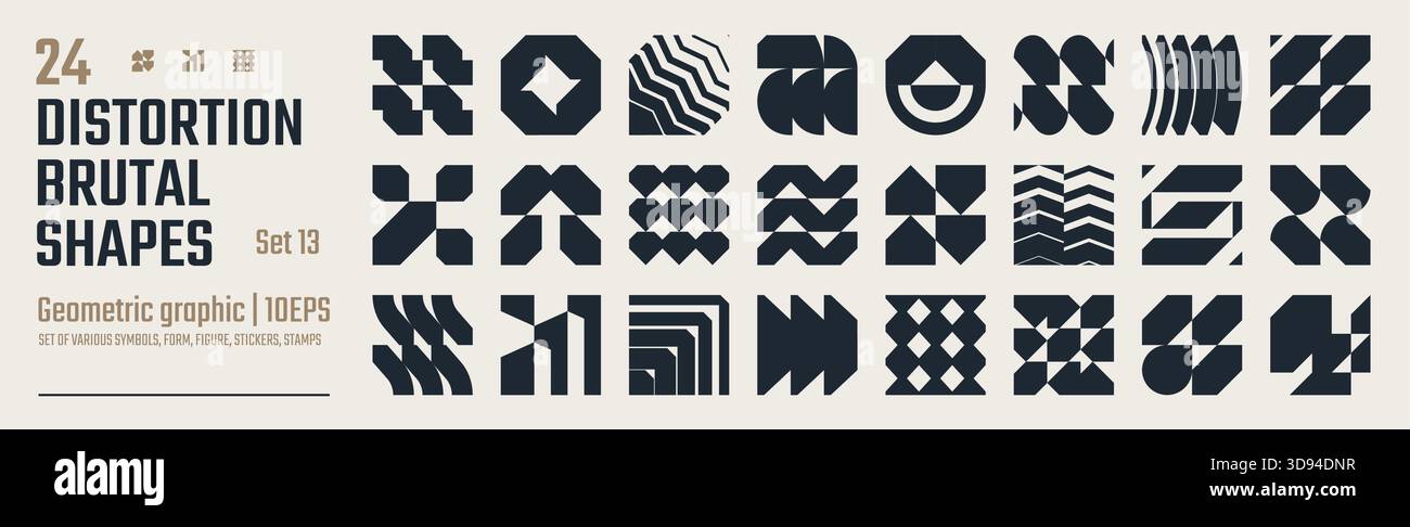 Postmoderne abstrakte geometrische grafische Elemente, Lichtbrechung und Verzerrung Glaseffekt verschiedene Formen, brutalistische Vektorformen, trendiges Retro Design Symb Stock Vektor