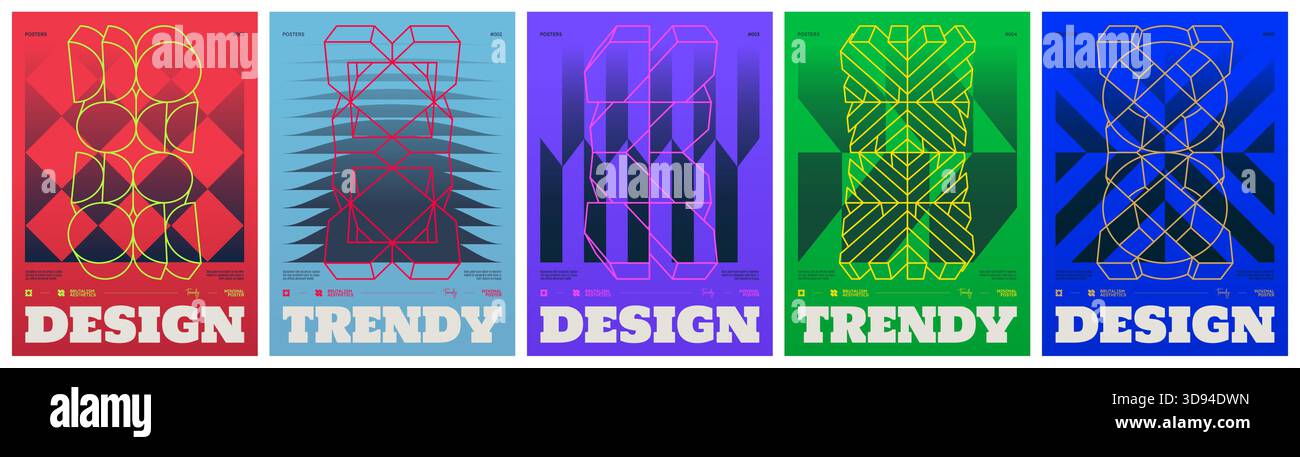 Trendiges abstraktes geometrisches Muster mit geometrischem Farbverlauf in brutaler Ästhetik, postmodernes minimalistisches Plakatdesign mit Rahmen brutaler Formen, Vect Stock Vektor